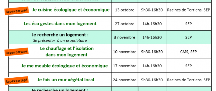 Programme des ateliers Eco’Loge Toit Septembre – Décembre 2016